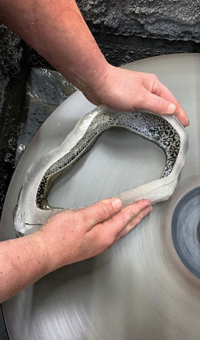 Bohemian crystal being cut by hand in the Czech workshop