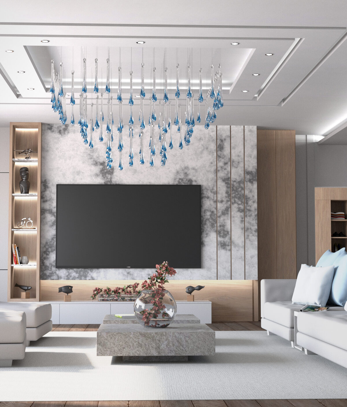 Square Crystal Cascade Chandelier, Water 11