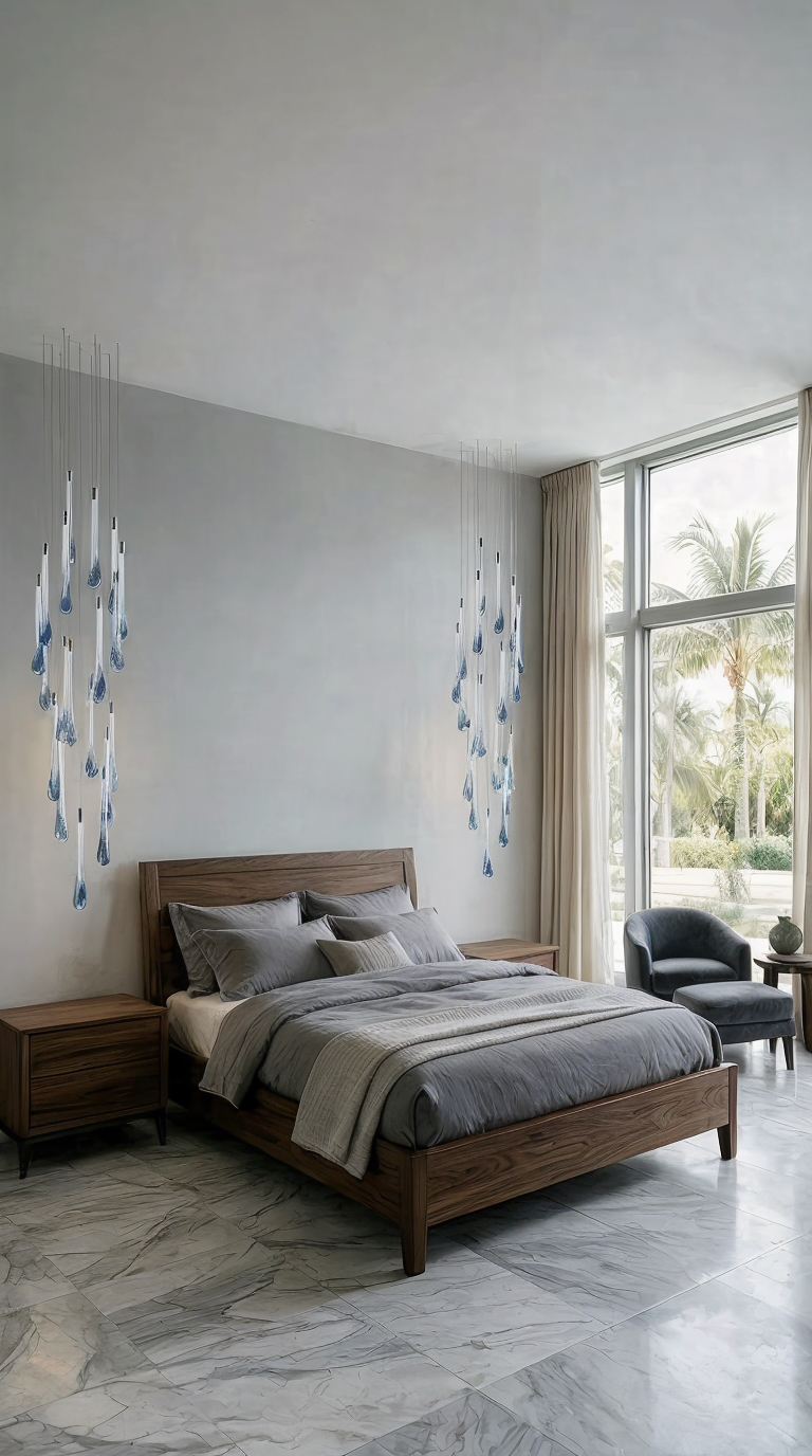 Long Cascade Crystal Chandelier Water drop Blue 13