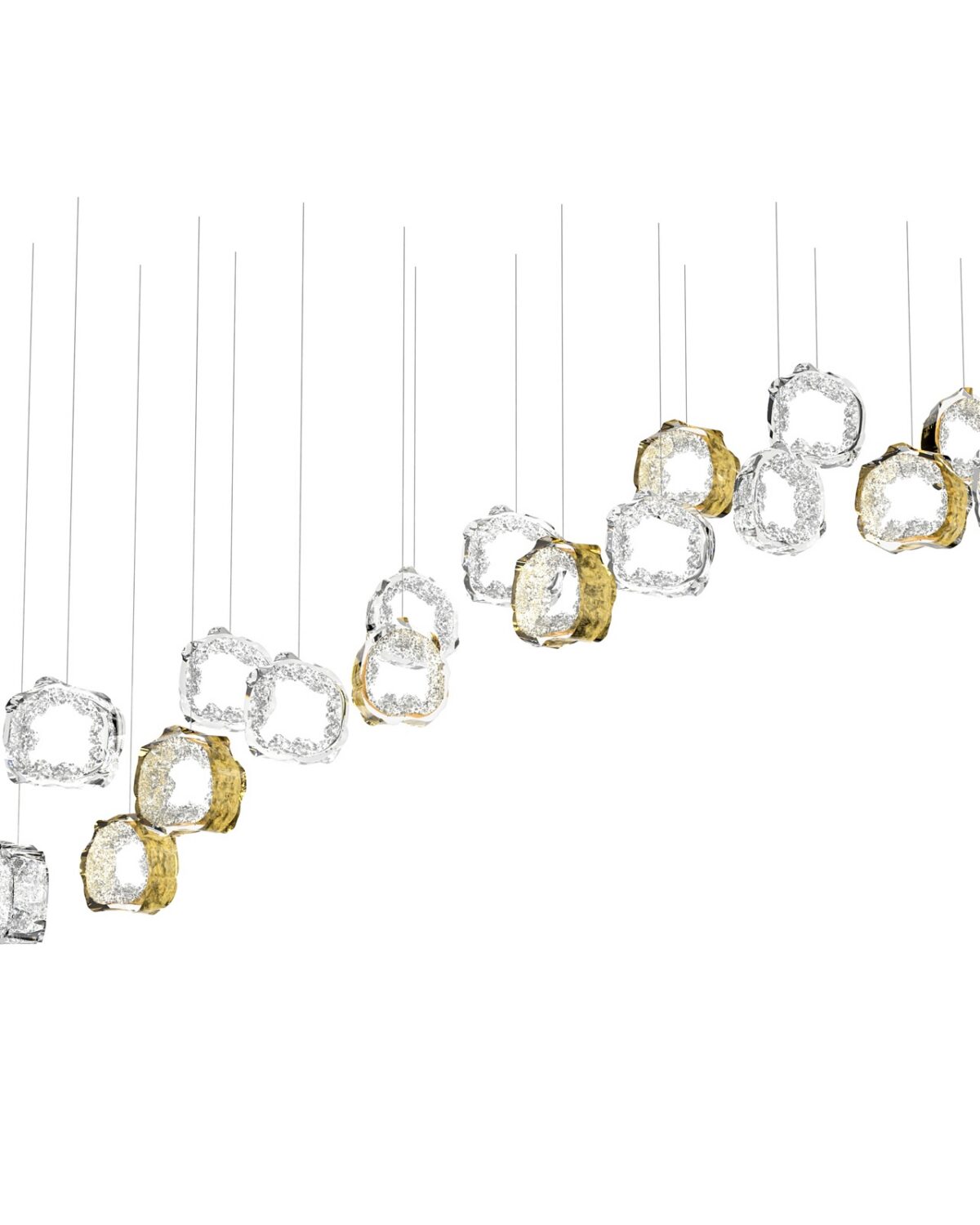 Floating Linear Crystal Chandelier for Modern Dining Kitchen Island Glittering Eye 5 Crystal Amethyst