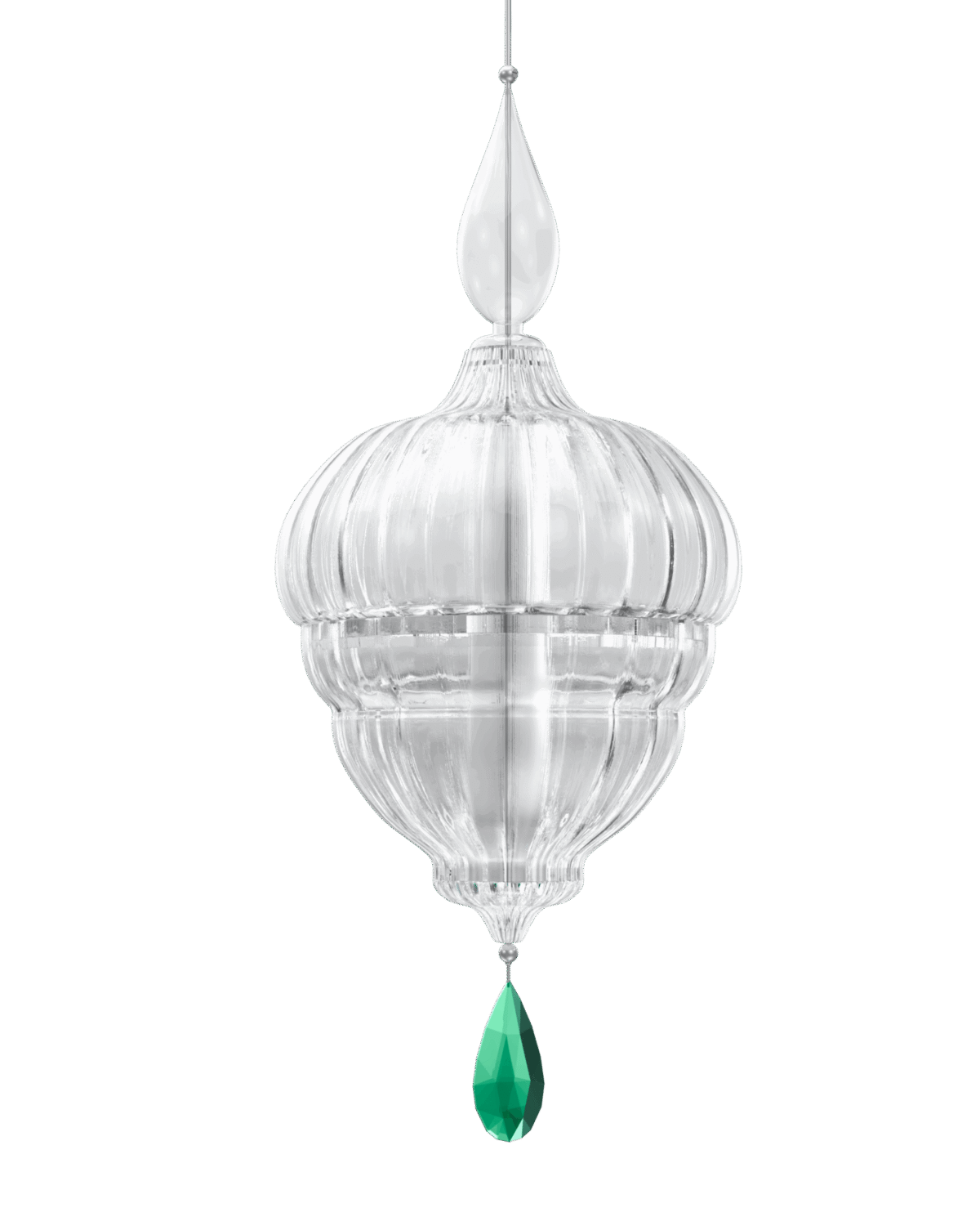 Crystal Lantern B Pendant with Green Accent