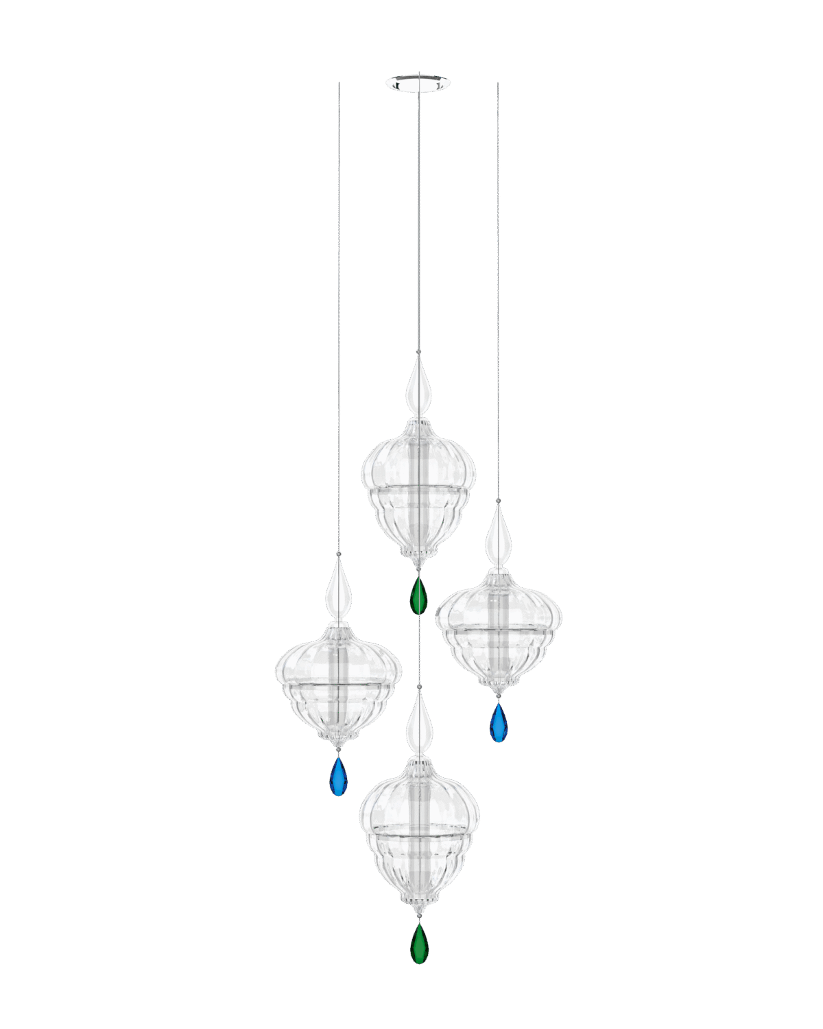 Lantern 2 Crystal Pendant with Blue & Green Accent