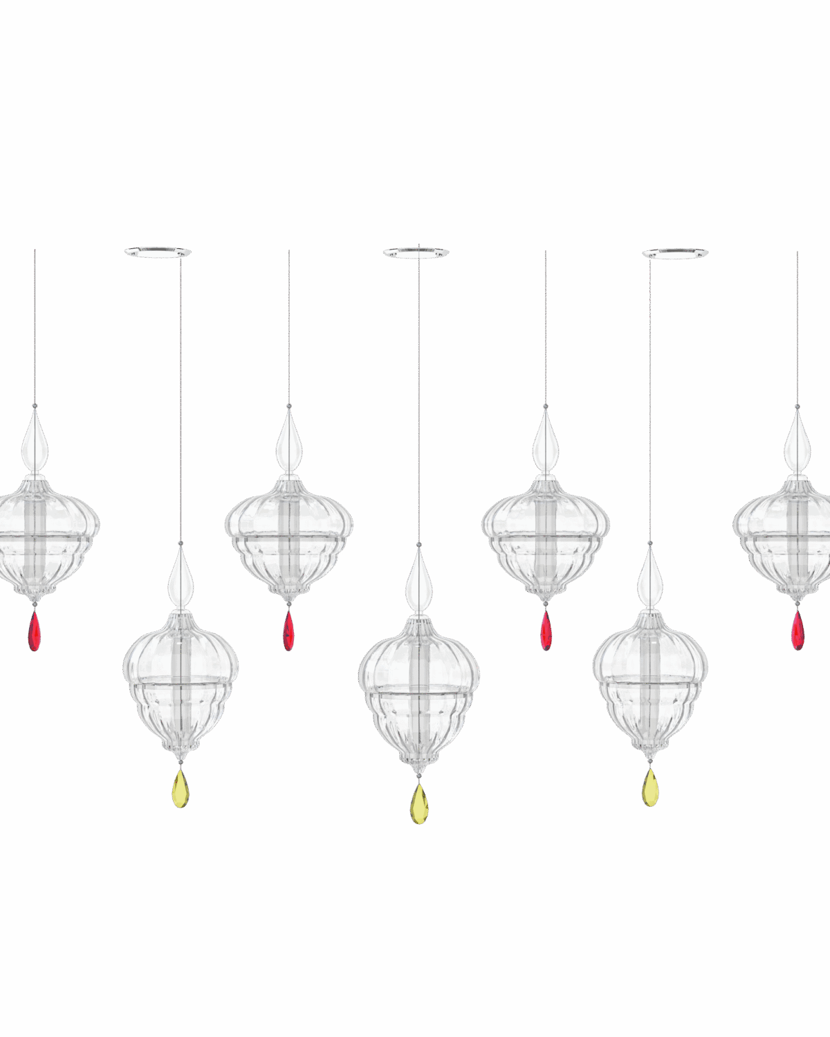 Lantern 4 Large Linear Crystal Lighting Fixture Red and Yellow Accent