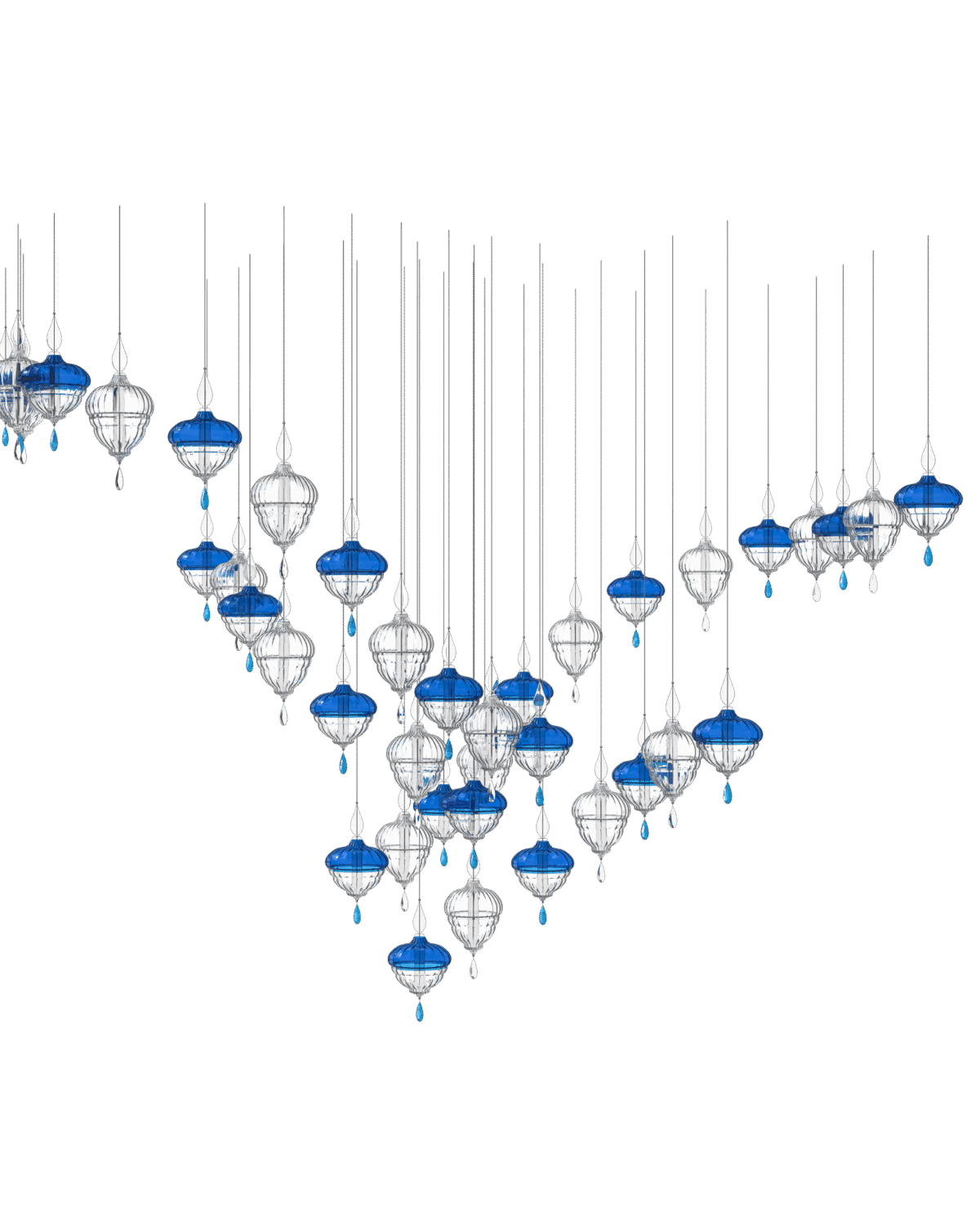 Lantern 8 Large Cascade Blue Crystal Chandelier