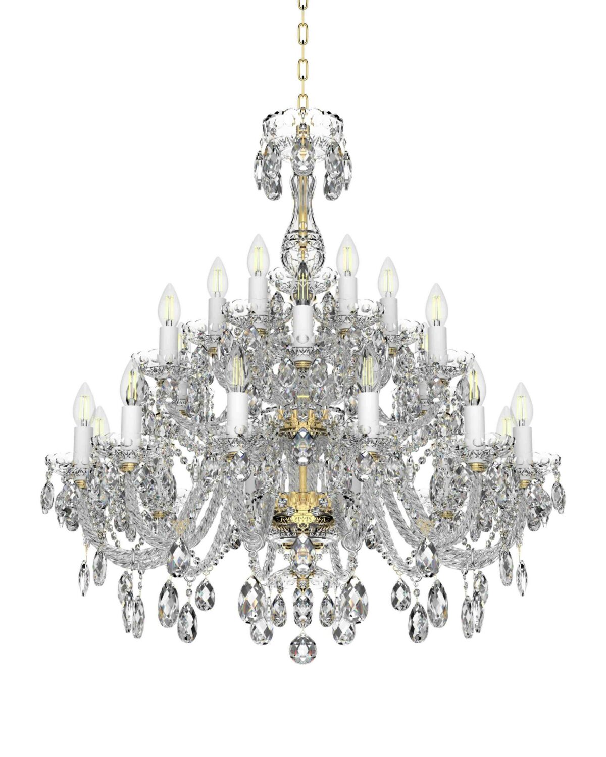 Gold 24-Arm Chandelier Classic Crystal Lighting Fixture L620/24/19 BA