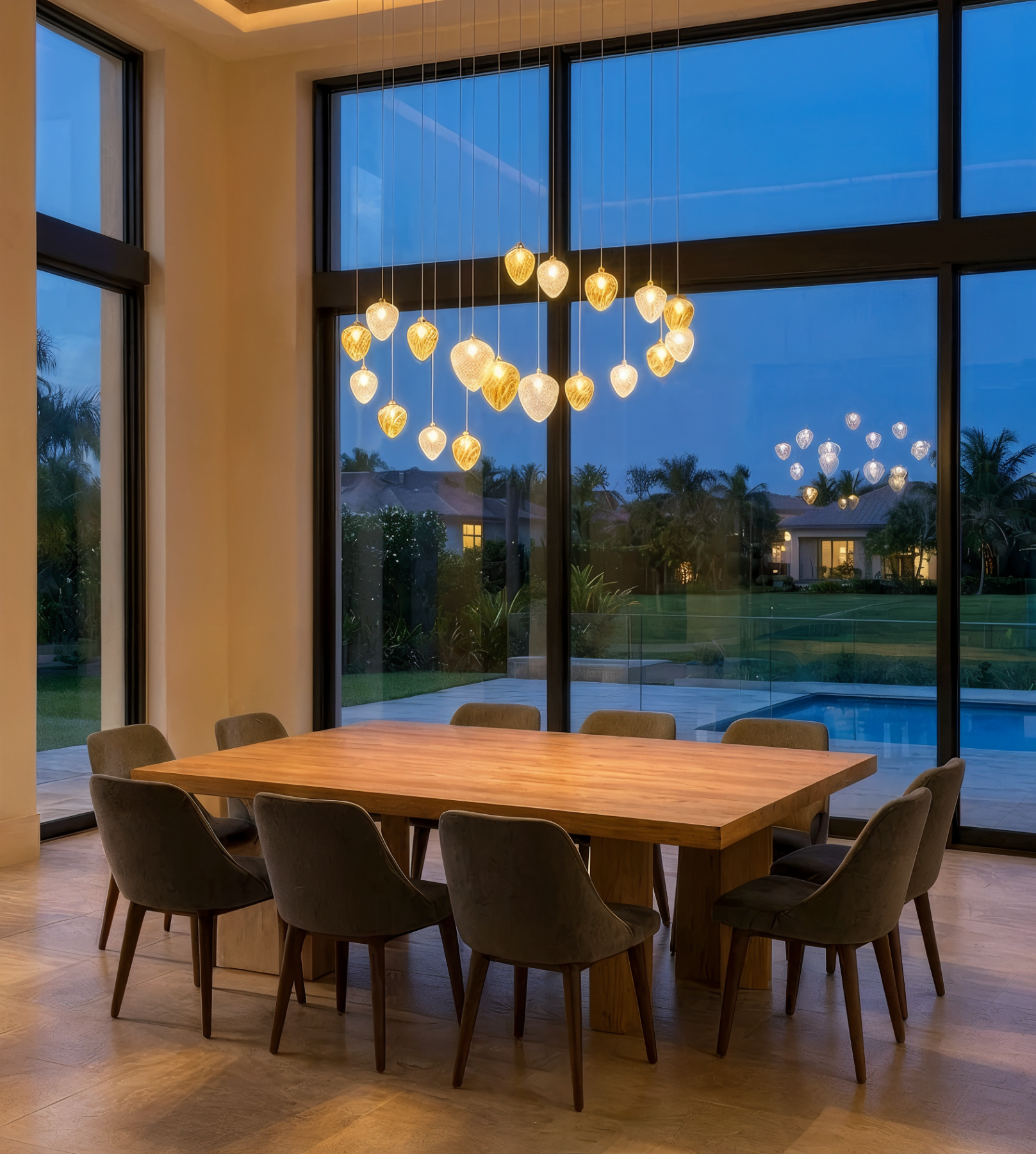 Amulet 9 Large Crystal Ceiling Lighting Fixture shown in a contemporary interior