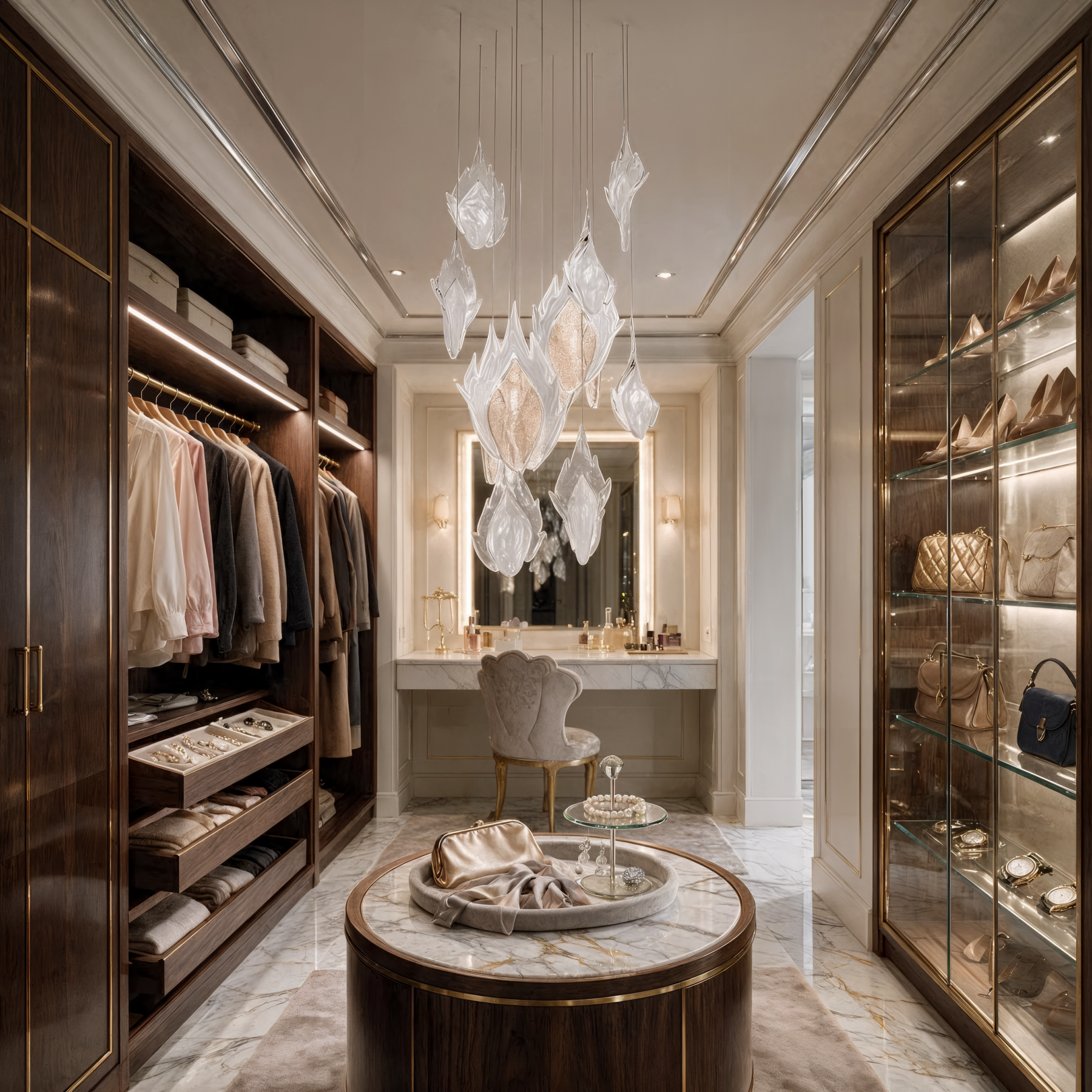 FLAME 1 Linear Cascade Chandelier shown in a contemporary interior