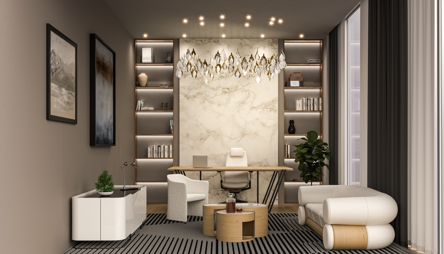 FLAME 6 Oval Cascading Lights shown in a contemporary interior