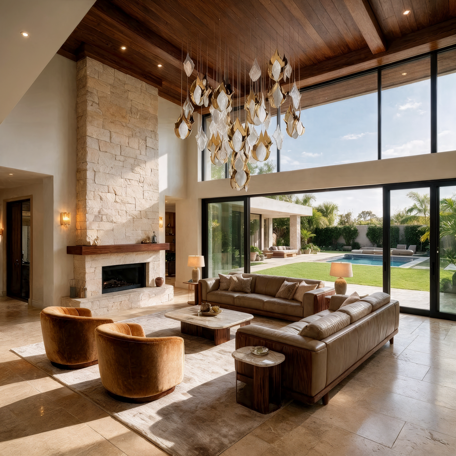 FLAME 7 Large Cascade Lighting Fixture shown in a contemporary interior