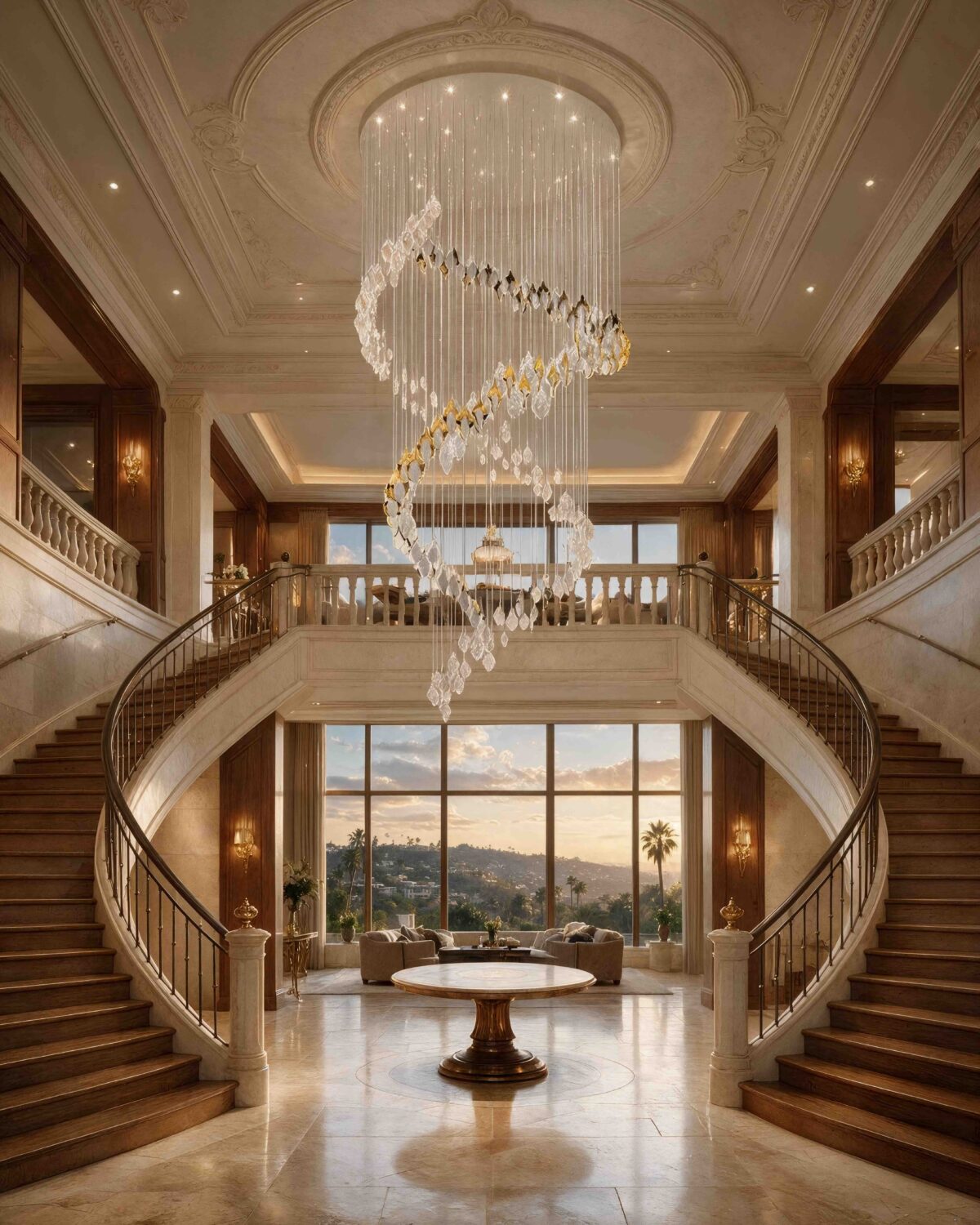 Crystal chandelier from the Flame family, scaled for double-height architecture.