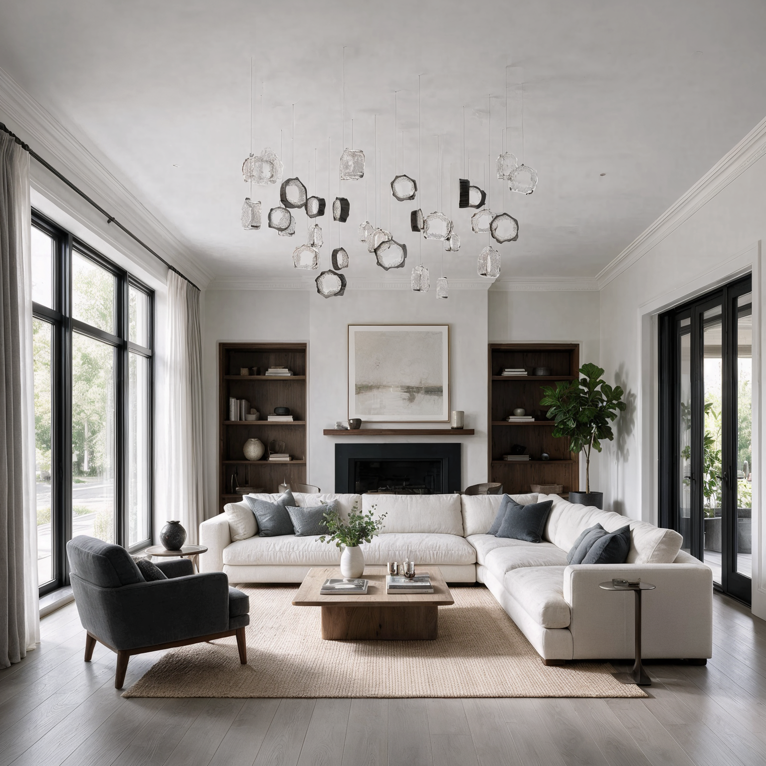 Chandelier for large space Glittering Eye 4 shown in a contemporary interior