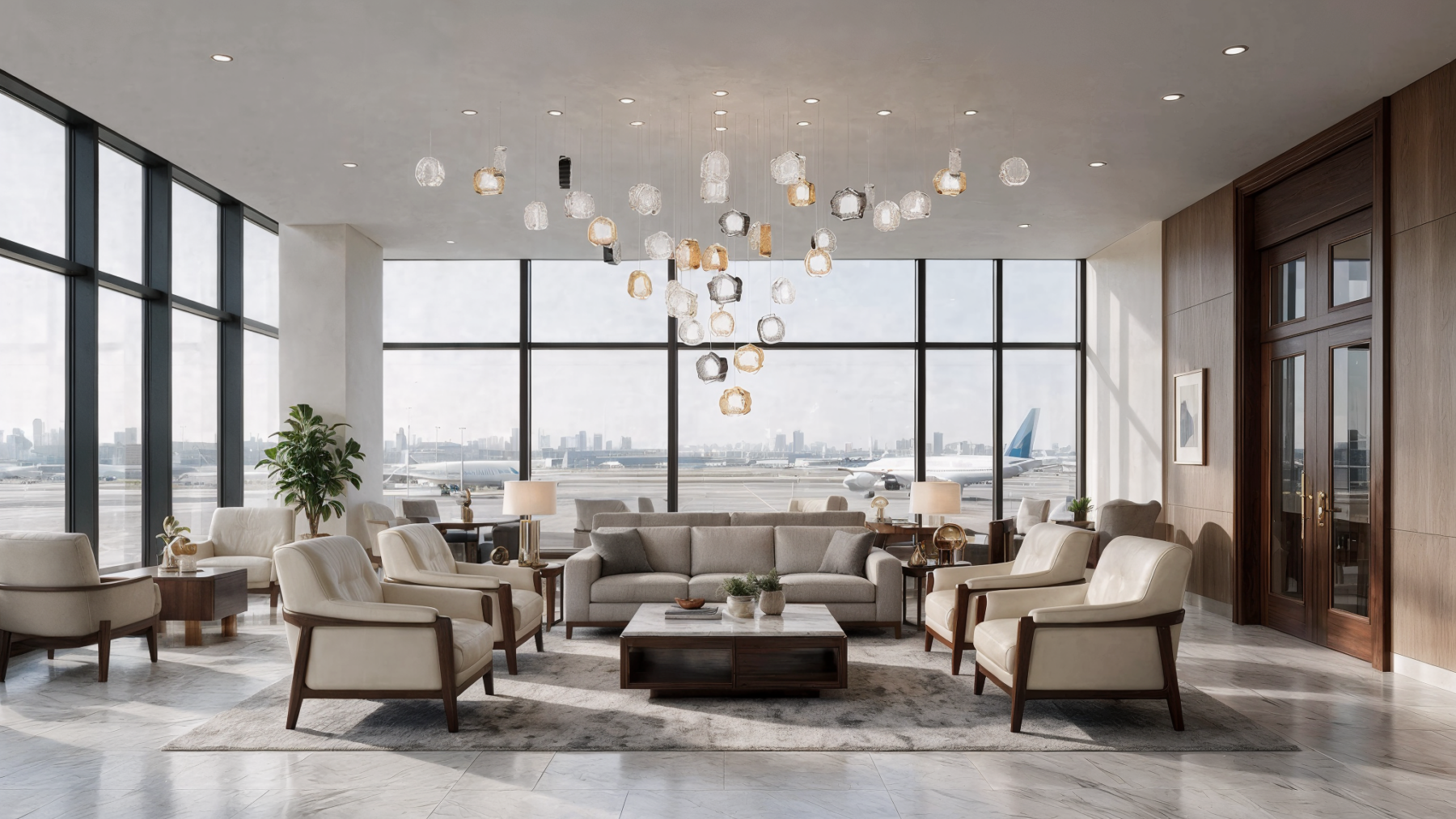 Cone-shaped chandelier Glittering Eye 6 shown in a contemporary interior