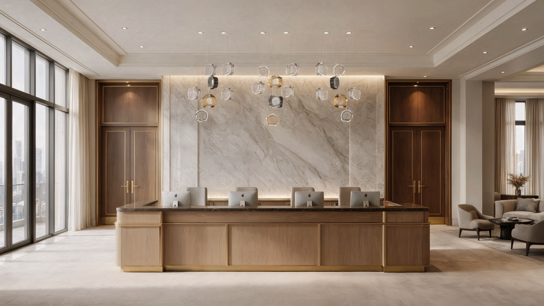 Long Linear Lighting Fixture Glittering Eye 7 shown in a contemporary interior