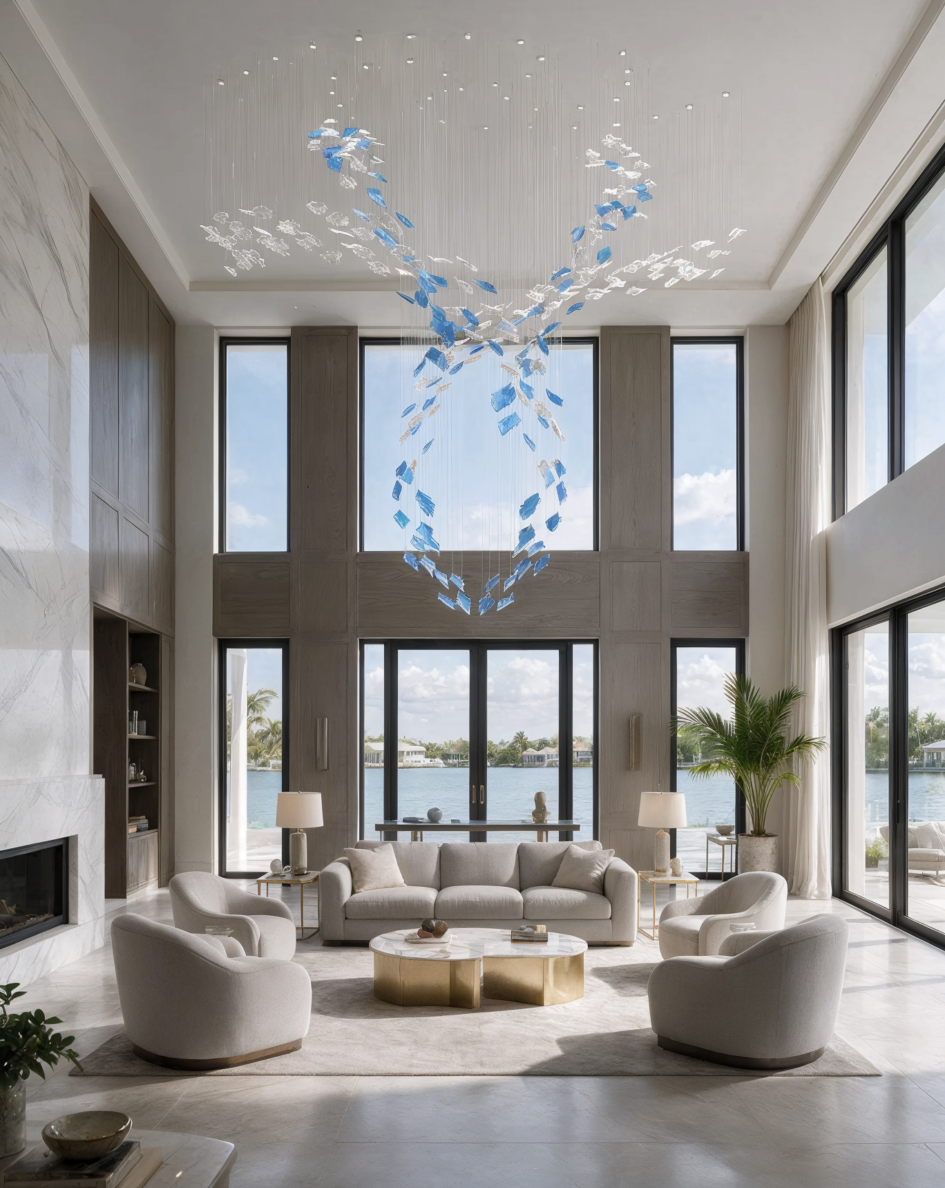Holly Leaf 3 Art Branching Lighting Fixture shown in a contemporary interior