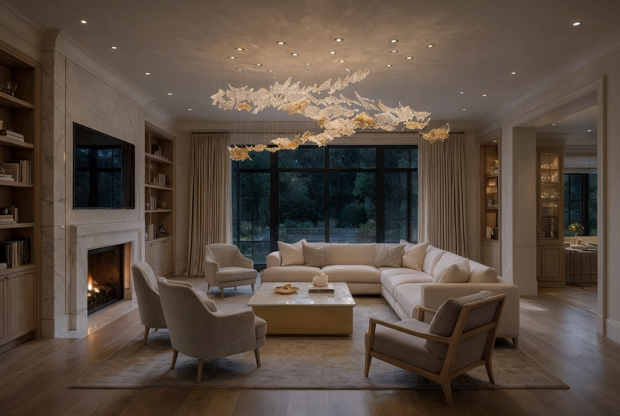 Holly Leaf 7 Crystal Ceiling Chandelier shown in a contemporary interior