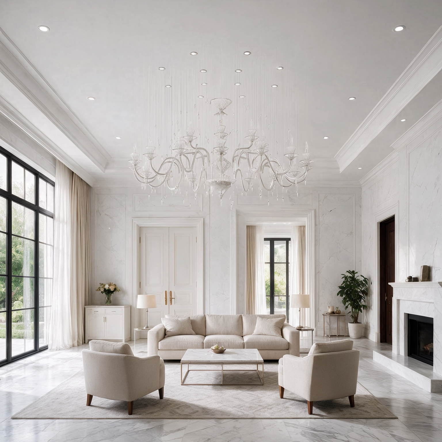 Illusion Grand CLEAR Crystal Chandelier shown in a contemporary interior