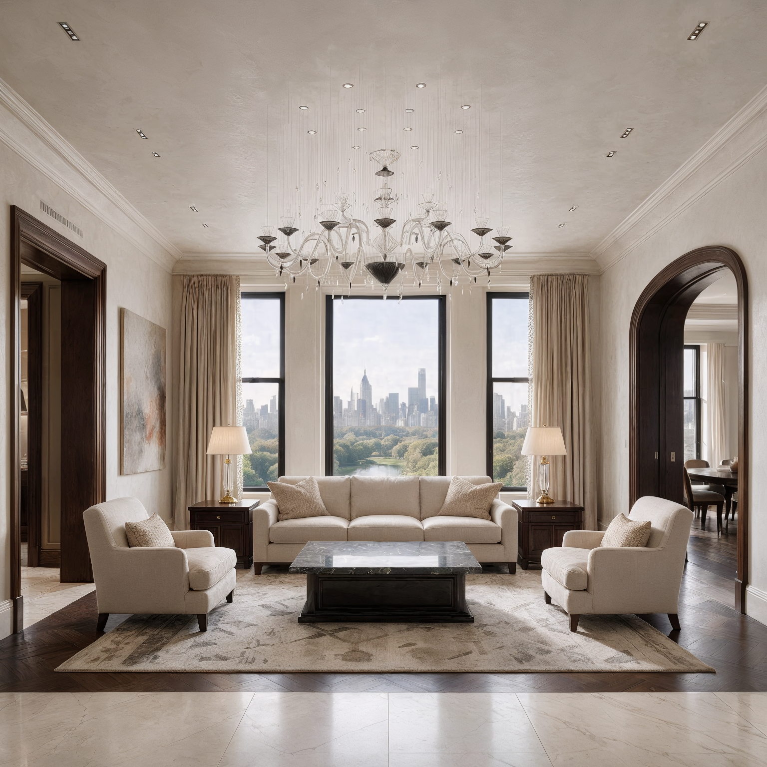 ILLUSION Grand SMOKE Chandelier shown in a contemporary interior