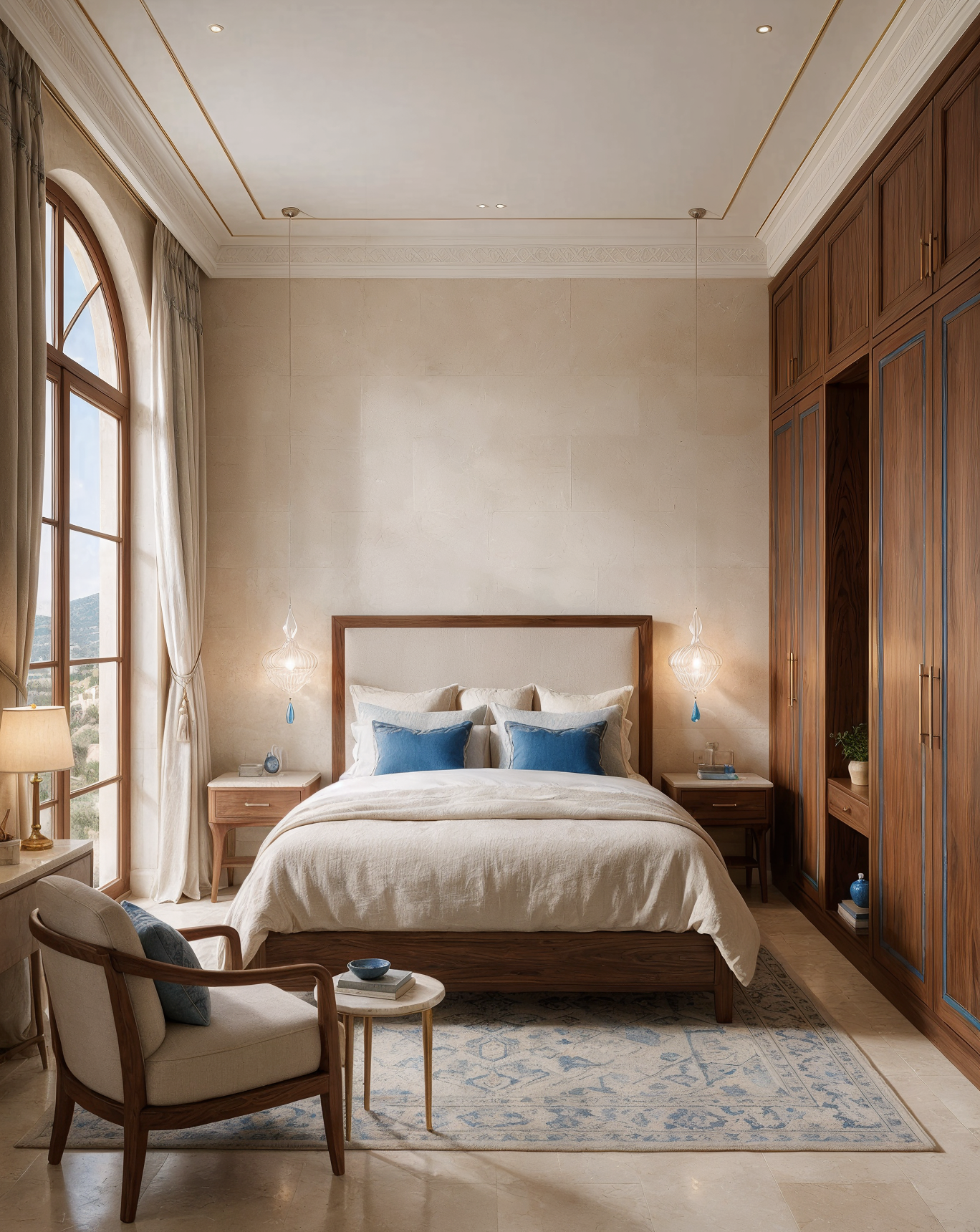 Crystal Lantern A Pendant with Blue Accent shown in a contemporary interior