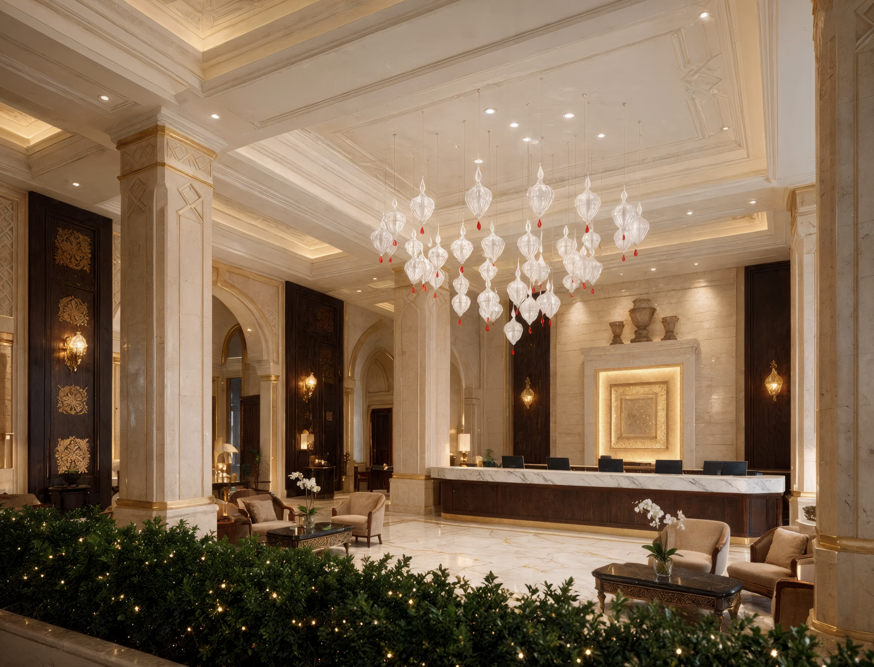 Lantern 7 Large Crystal Cascade Chandelier shown in a contemporary interior