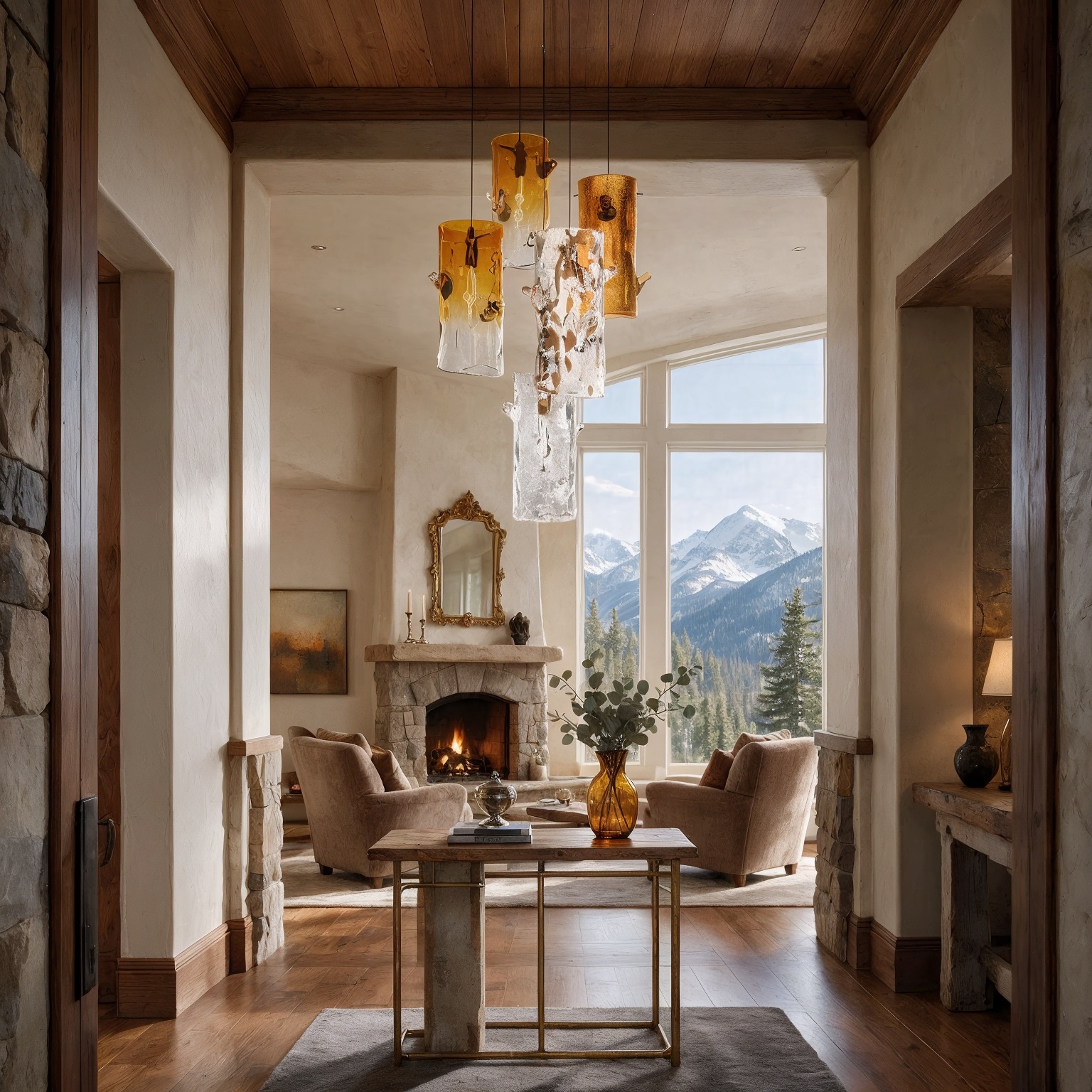 Crystal Cascade Pendant LOG 3 shown in a contemporary interior