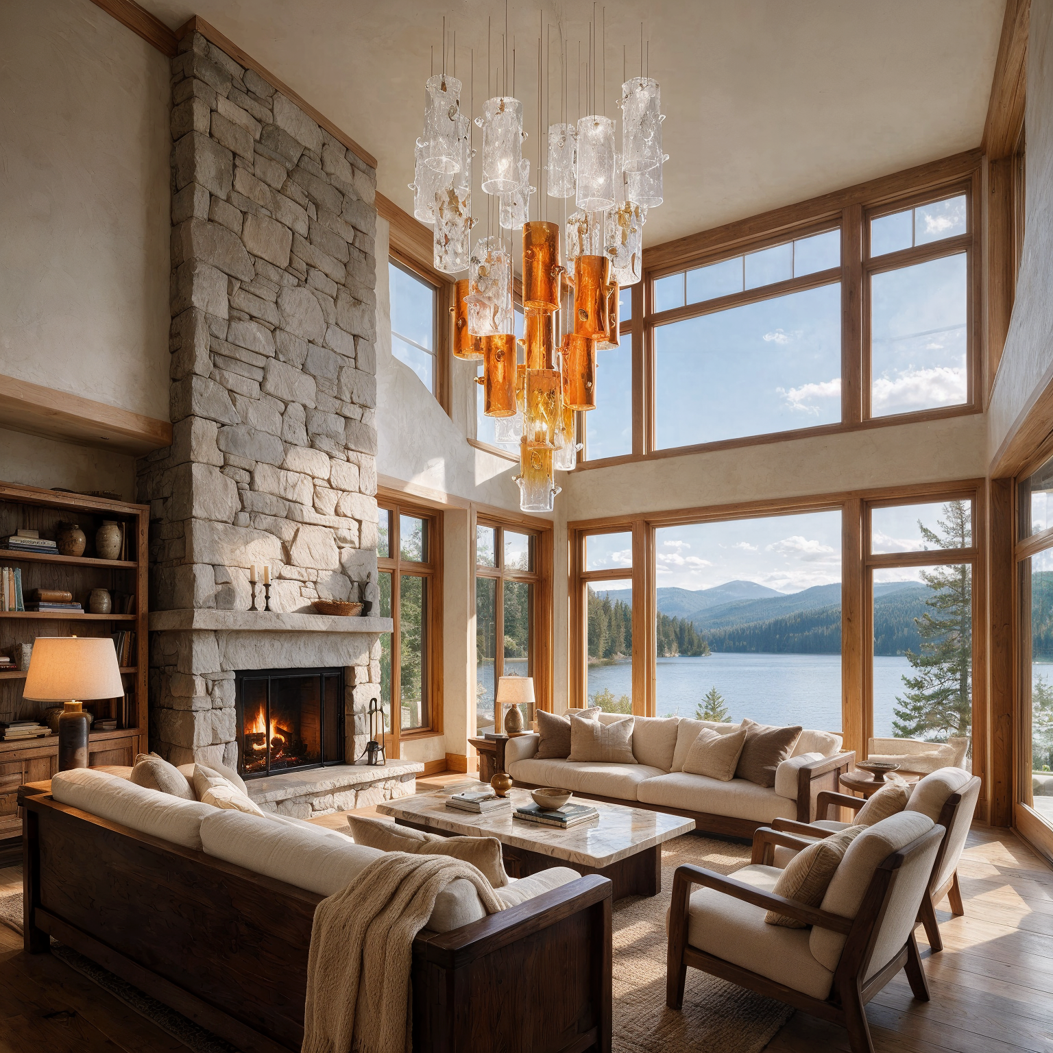Large Cascade Chandelier LOG 5 shown in a contemporary interior