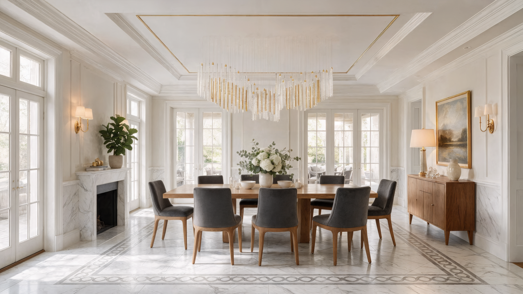 Chandelier with Soft Lines Melody 1 shown in a contemporary interior