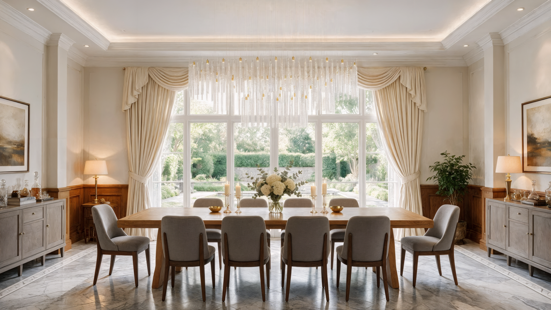 Chandelier with Three Rounded Tiers Melody 7 shown in a contemporary interior