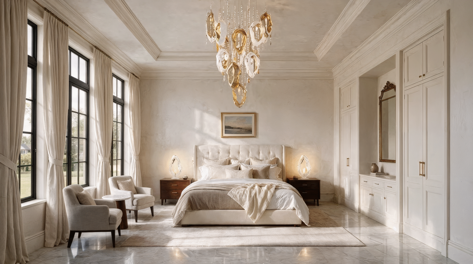 Coastal Large Cascade Seashell Pendant shown in a contemporary interior