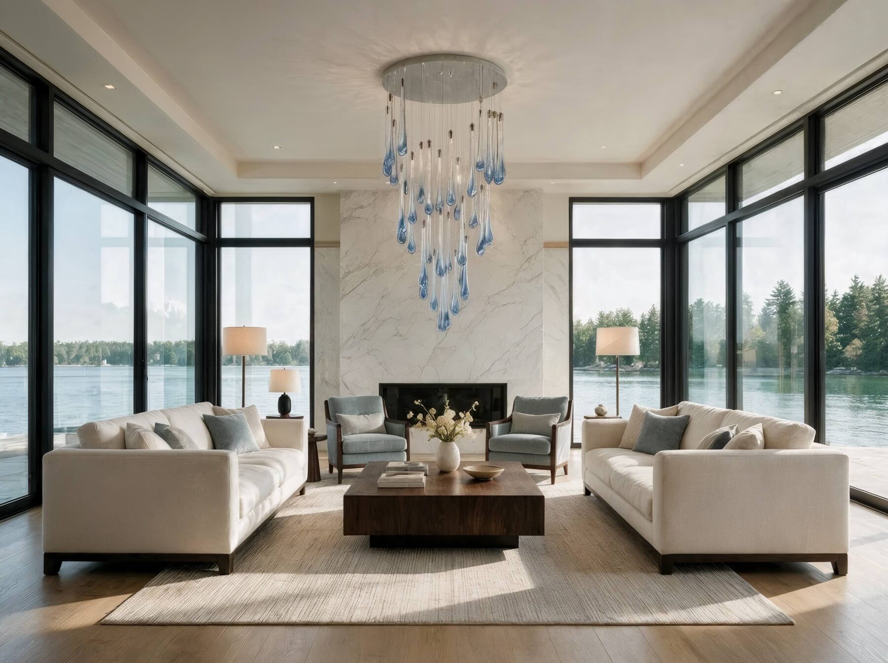 Large Cascade Pendant Lighting Water Drops 1 shown in a contemporary interior