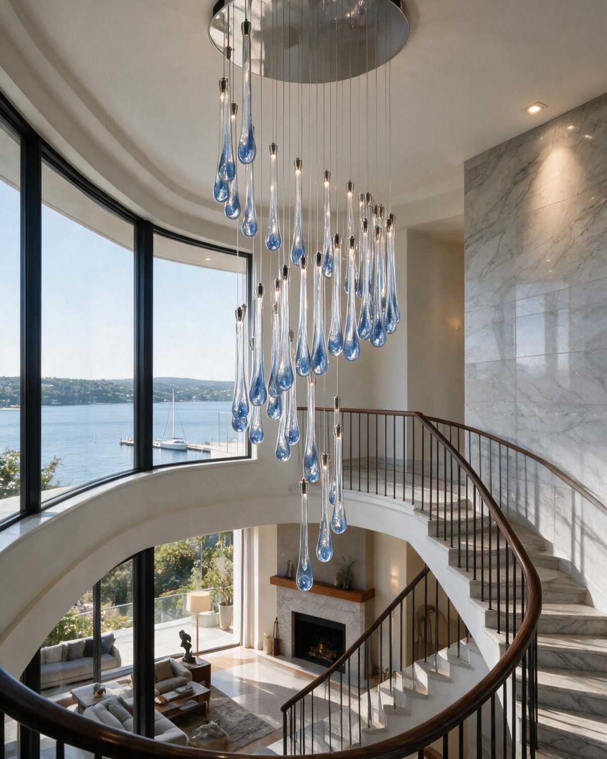 Cascading crystal composition from the Water family, scaled for tall rooms and stairwells.