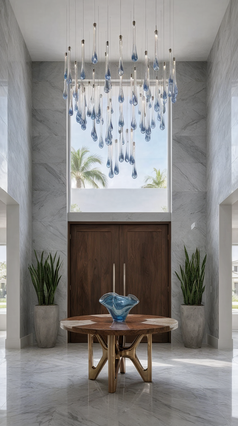 Cascade Crystal Chandelier Water 7 shown in a contemporary interior