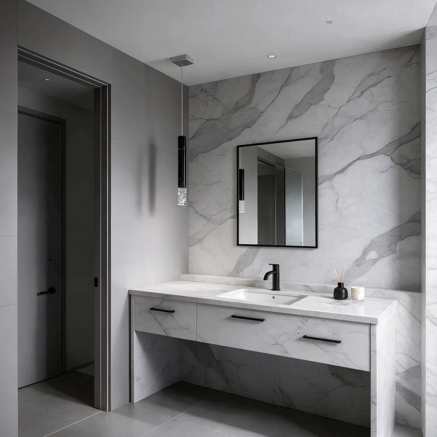 Elementis 1B Black Marble Stick Pendant shown in a contemporary interior