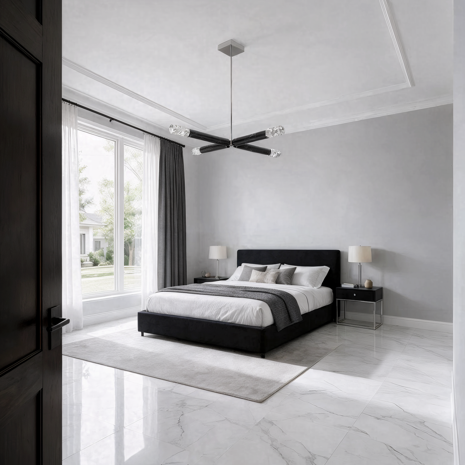 Elementis 6/4B linear ceiling pendant light shown in a contemporary interior