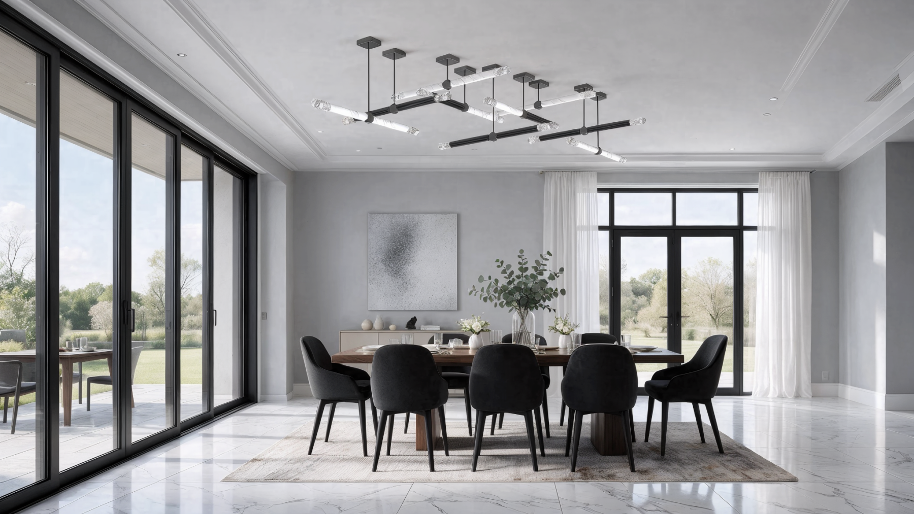 Elementis 8/10W+8B Modern Linear Ceiling Fixture shown in a contemporary interior