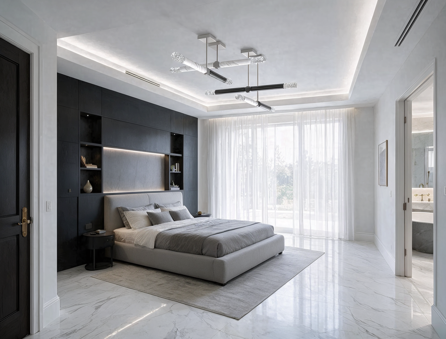 Elementis 9/4W+4B Modern Linear Ceiling Pendant shown in a contemporary interior