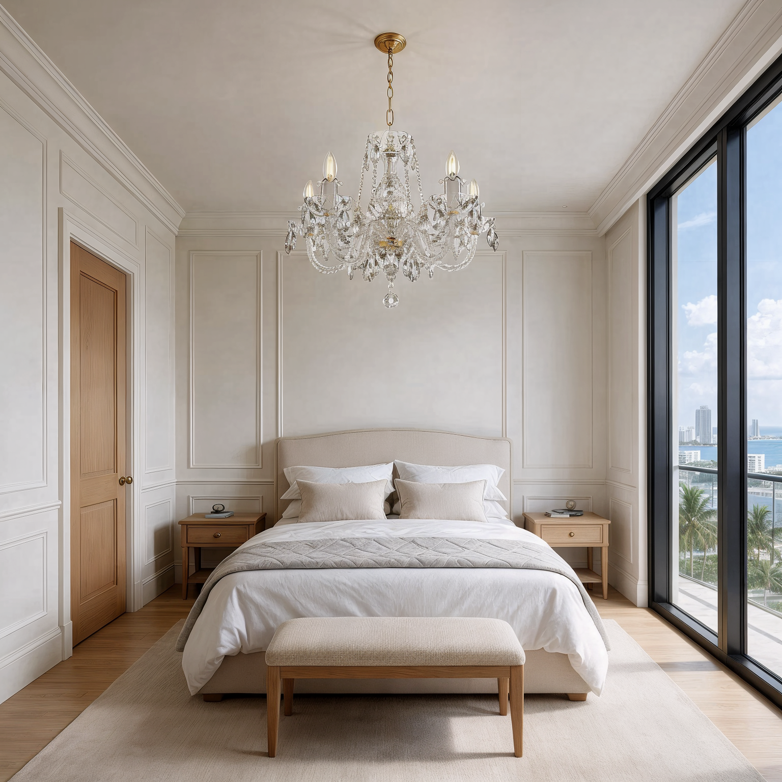 Everglow Classic Chandelier with gold and silver accent L100/5/02 shown in a contemporary interior