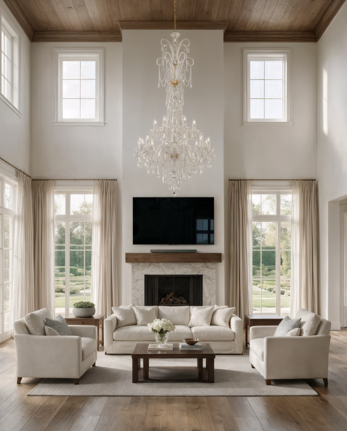 Crownlight Long Classic Chandelier with gold and silver accent L117/18/04 shown in a contemporary interior