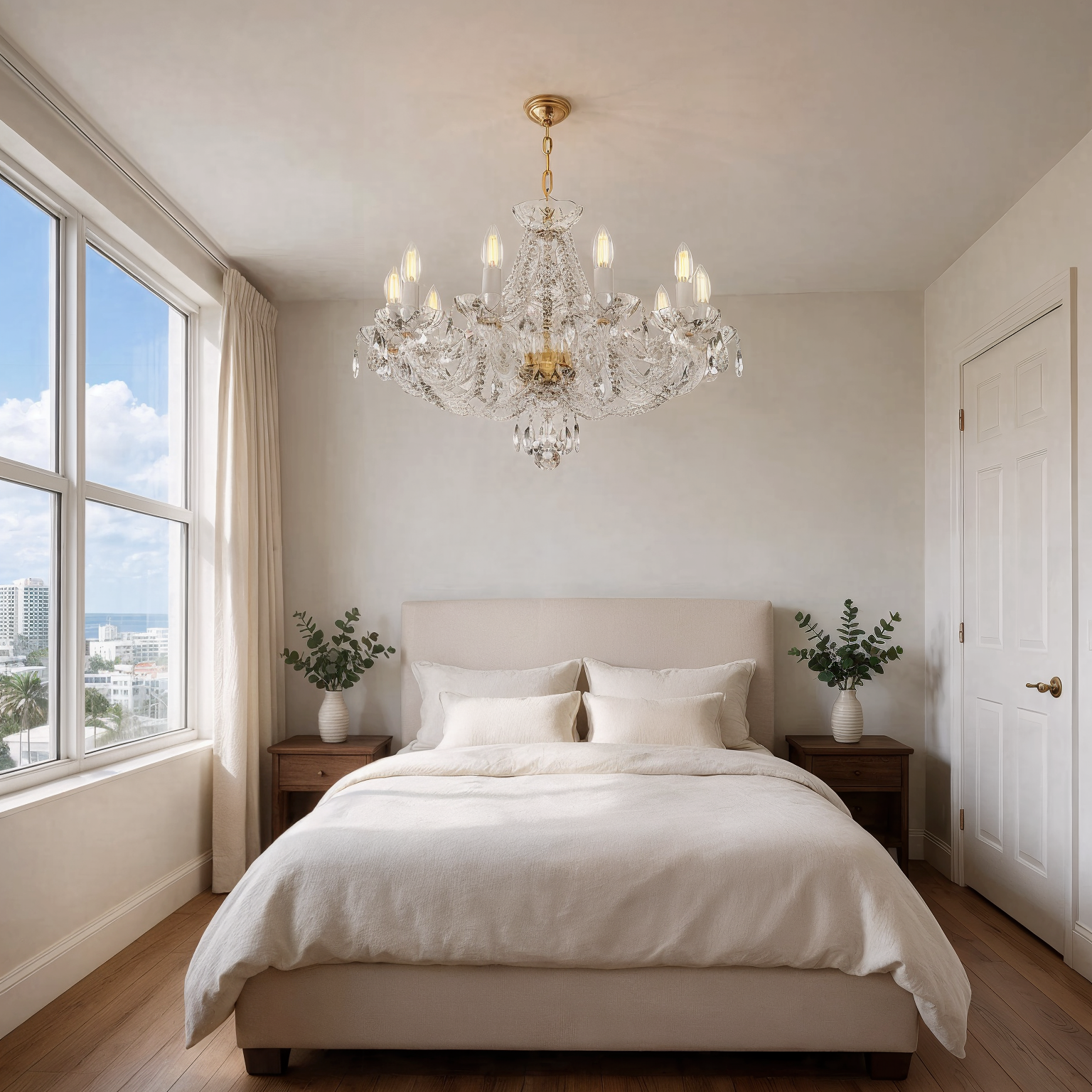 Crystal Chandelier with 10-Light Design L132/10/021 shown in a contemporary interior