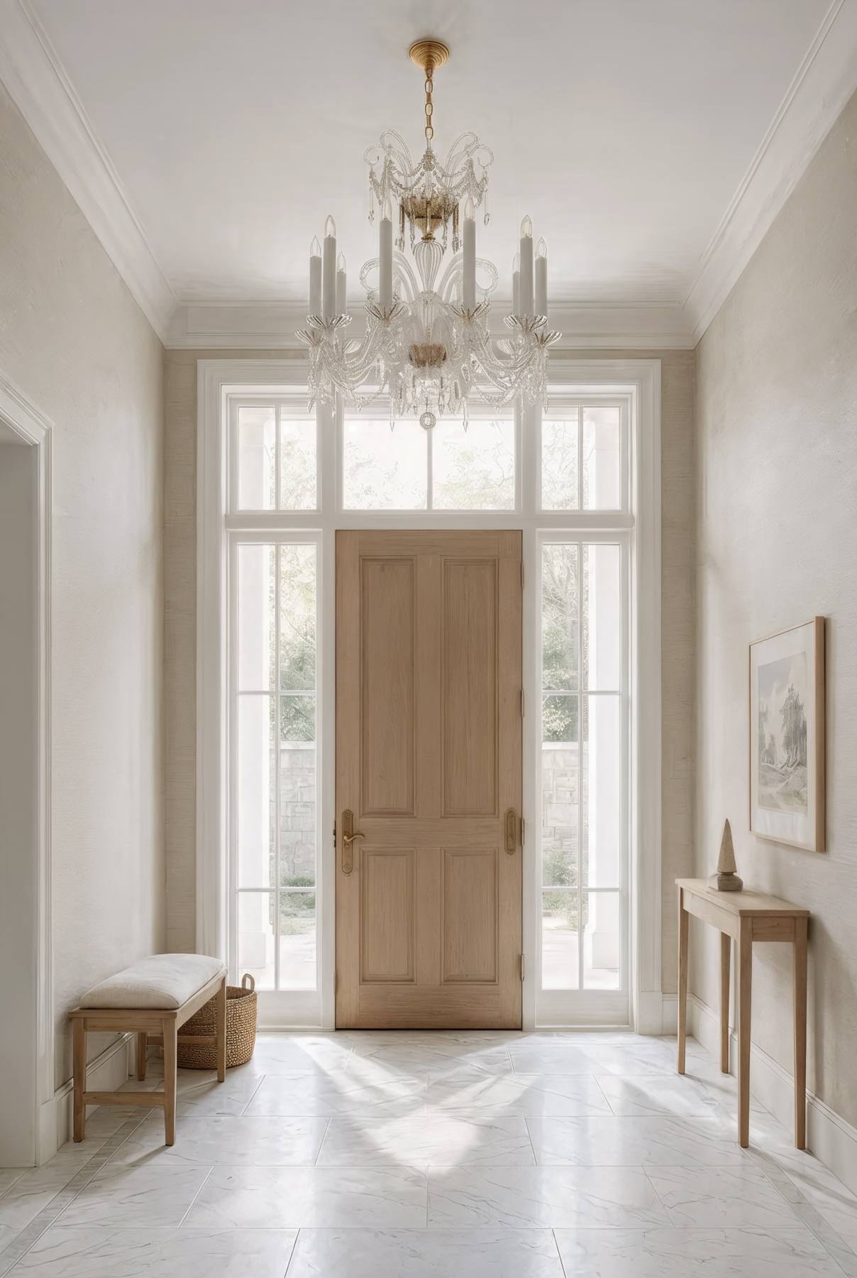 CELESTINE Crystal Chandelier with gold or silver finishes 10 lights L618/10/03F shown in a contemporary interior