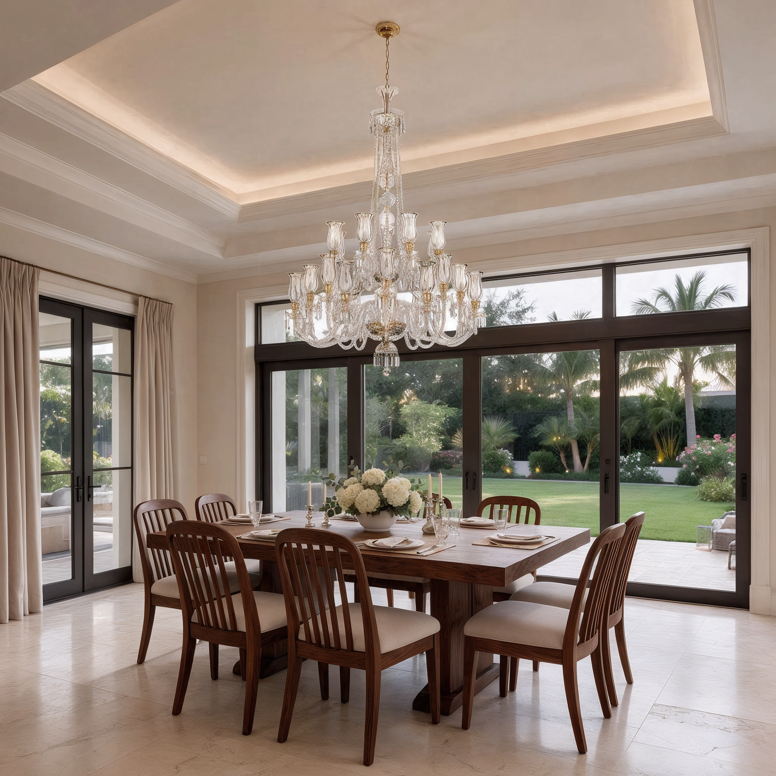 Large Bohemian Crystal Chandelier with Tulips 678/24/03/ET shown in a contemporary interior