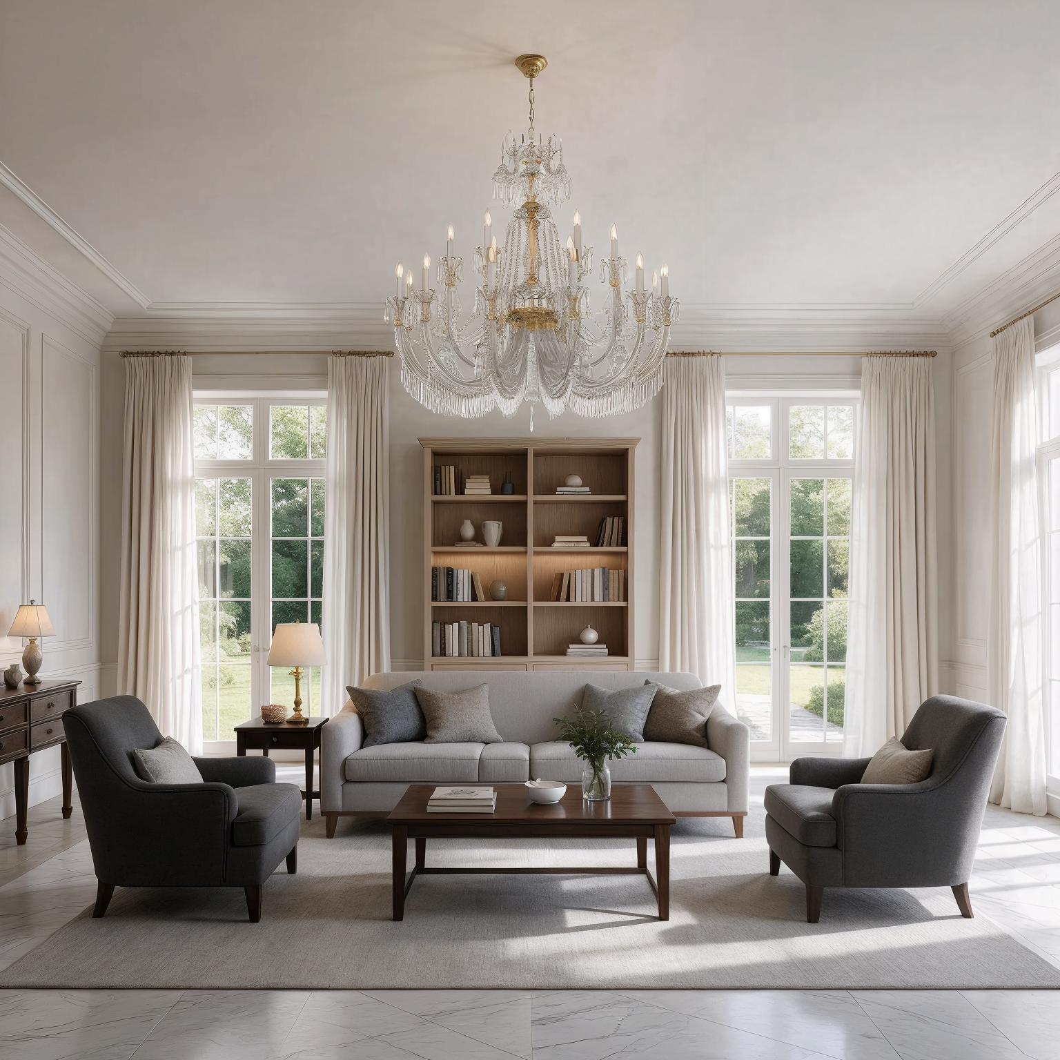 Crystal Chandelier L840/12+6/19 shown in a contemporary interior