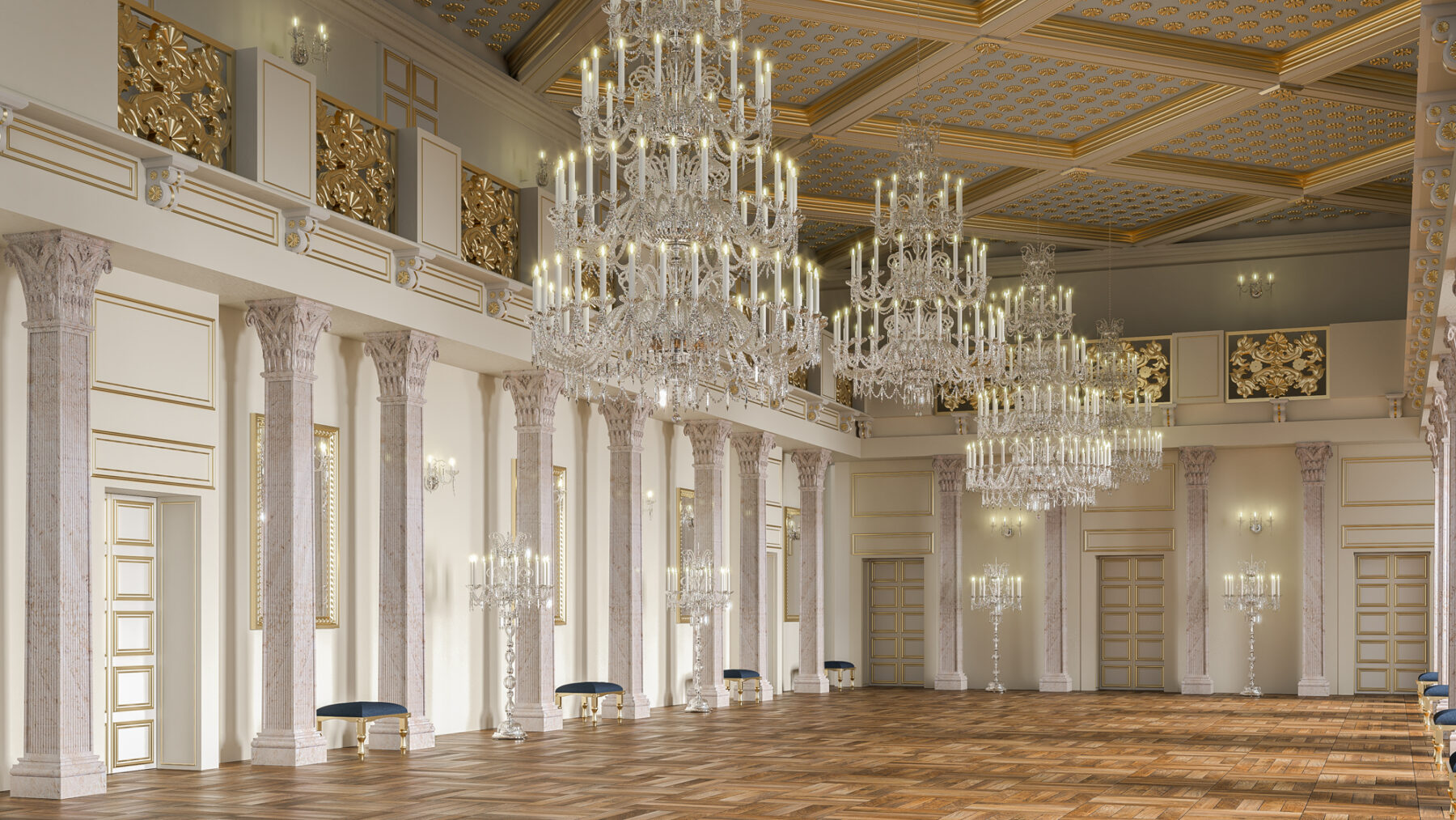 CELESTINE Classic Chandelier with gold or silver finishes 80 lights L618/80/03 shown in a contemporary interior