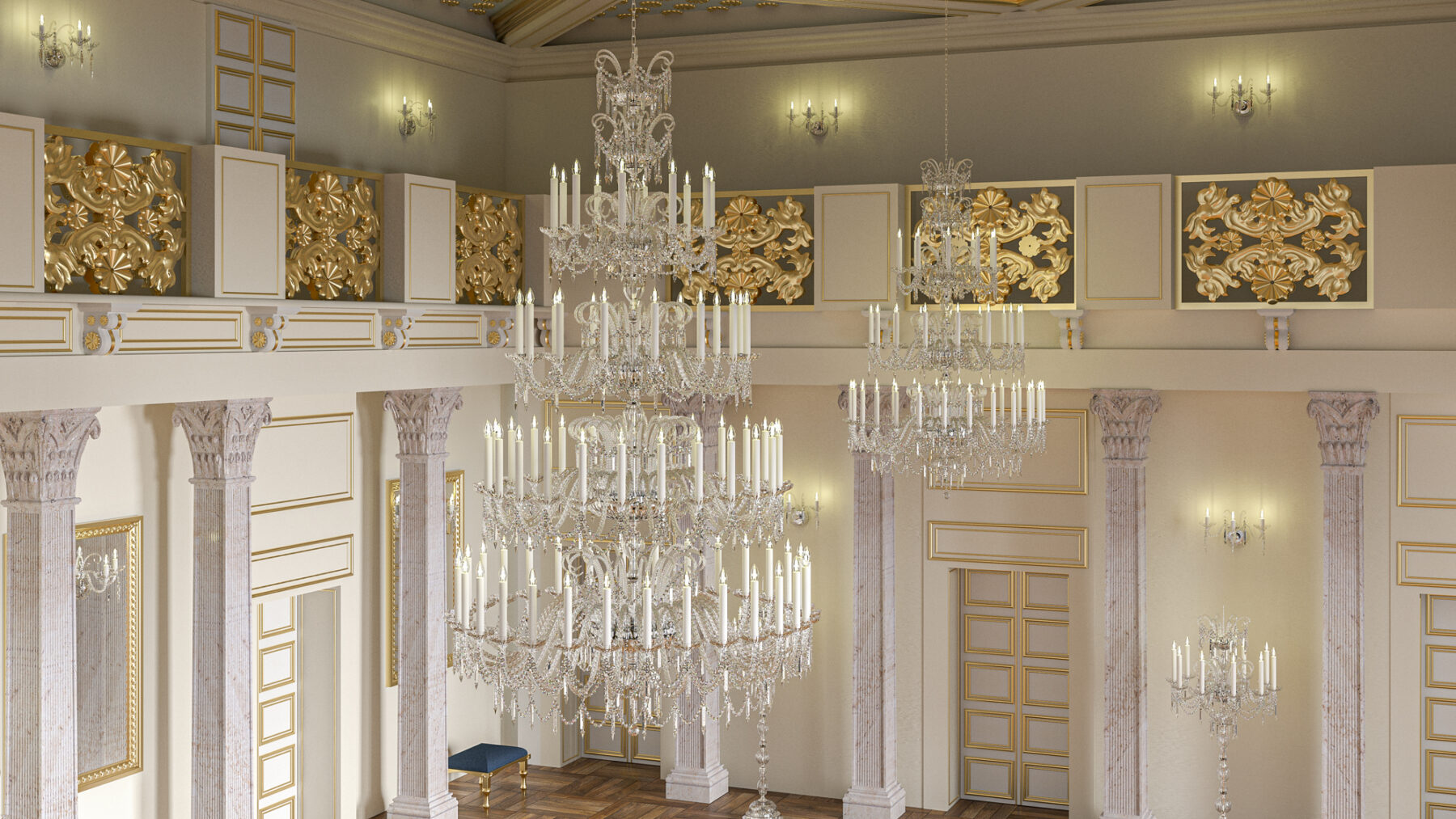 CELESTINE Bohemian Chandelier with gold or silver finishes 50 lights L618/50/03 shown in a contemporary interior