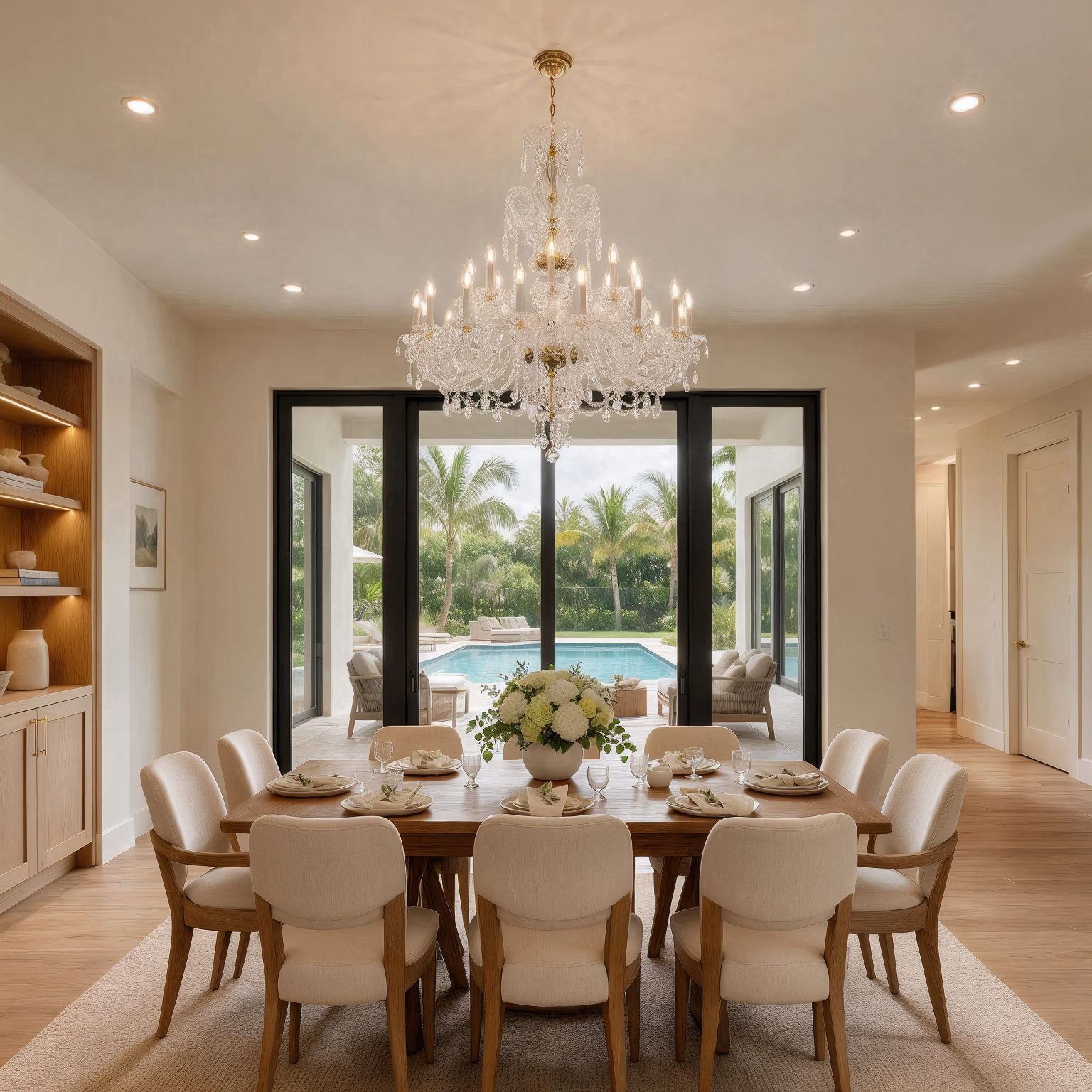 Bohemian Crystal Chandelier Magic Swan L138/16+8/01 shown in a contemporary interior
